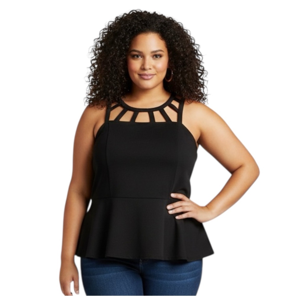 Lane Bryant Black Peplum Caged Cut Out Sleeveless Halter Tank Top Size 18/20
